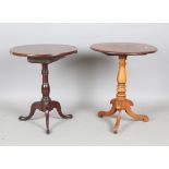 A 19th century mahogany circular tip-top wine table, on a turned column and tripod cabriole legs,