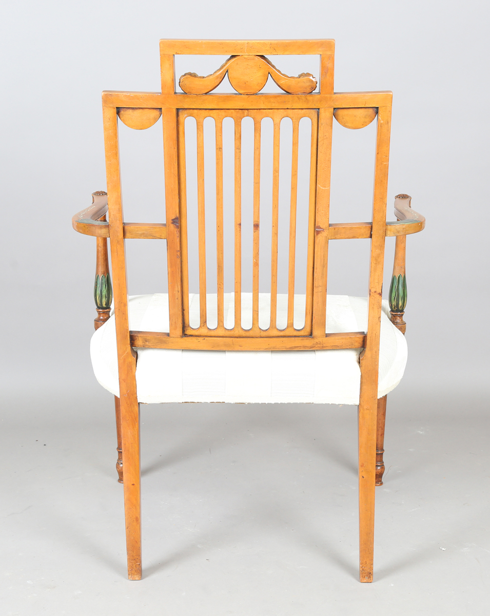 An early 20th century Neoclassical Revival satin walnut armchair, painted with portrait medallion - Image 4 of 17