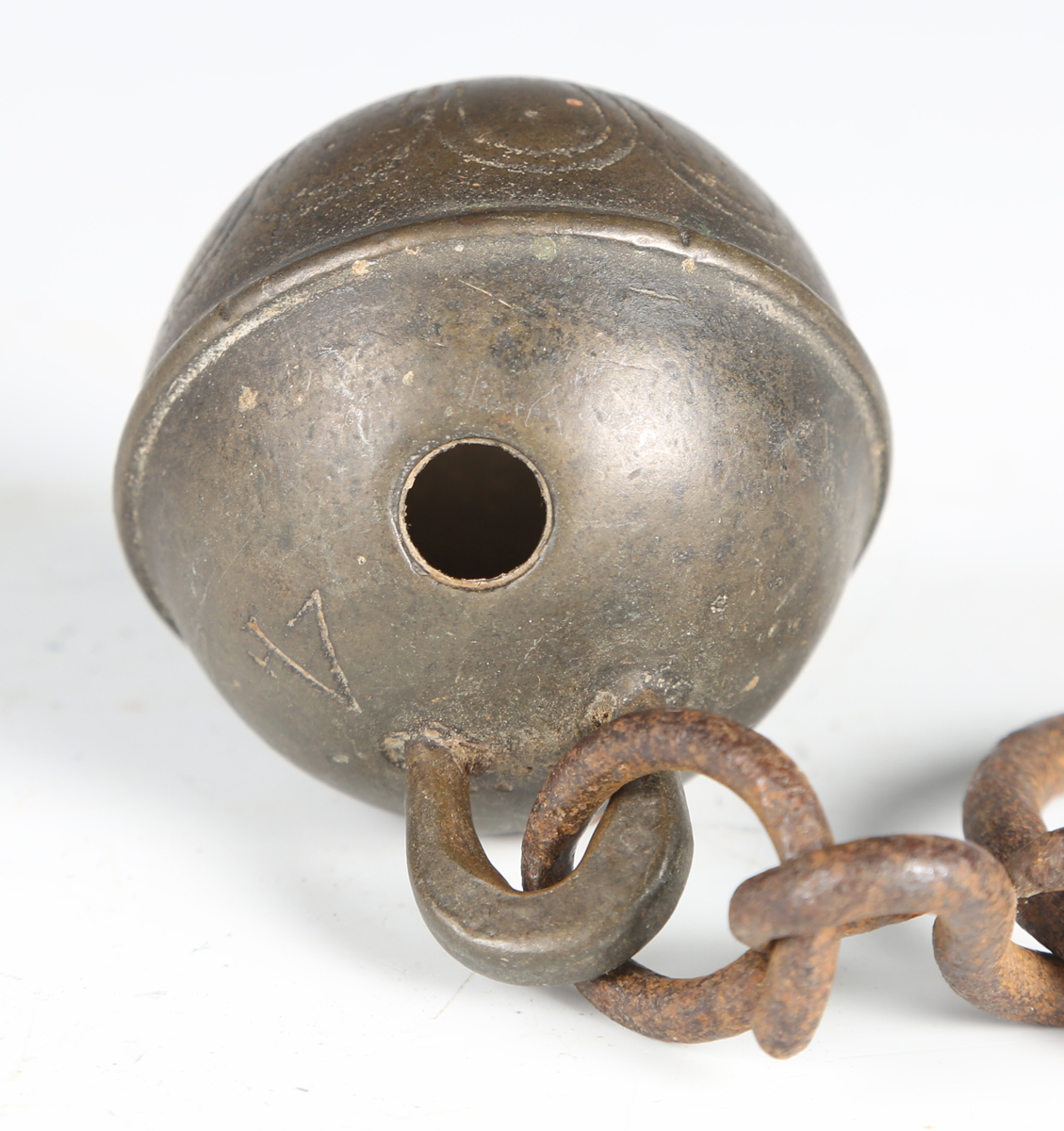 Two late 18th/early 19th century patinated bronze crotal bells by Robert Wells of Aldbourne Foundry, - Image 7 of 9