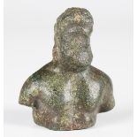 A Roman green patinated bronze head and shoulders bust of Hercules, height 6cm. Note: from the