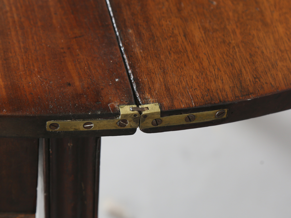 An early 19th century mahogany demi-lune fold-over tea table, raised on block legs, height 76cm, - Image 2 of 7