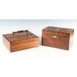 An early Victorian rosewood and boxwood inlaid letters box, the pierced lid with mother-of-pearl