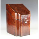 A George III mahogany knife box with sloping, hinged lid and fitted interior, height 38cm, width