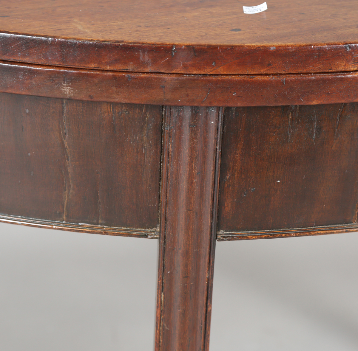 An early 19th century mahogany demi-lune fold-over tea table, raised on block legs, height 76cm, - Image 6 of 7
