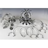 A mid-20th century Italian chromium plated and Murano glass chandelier and a set of four matching