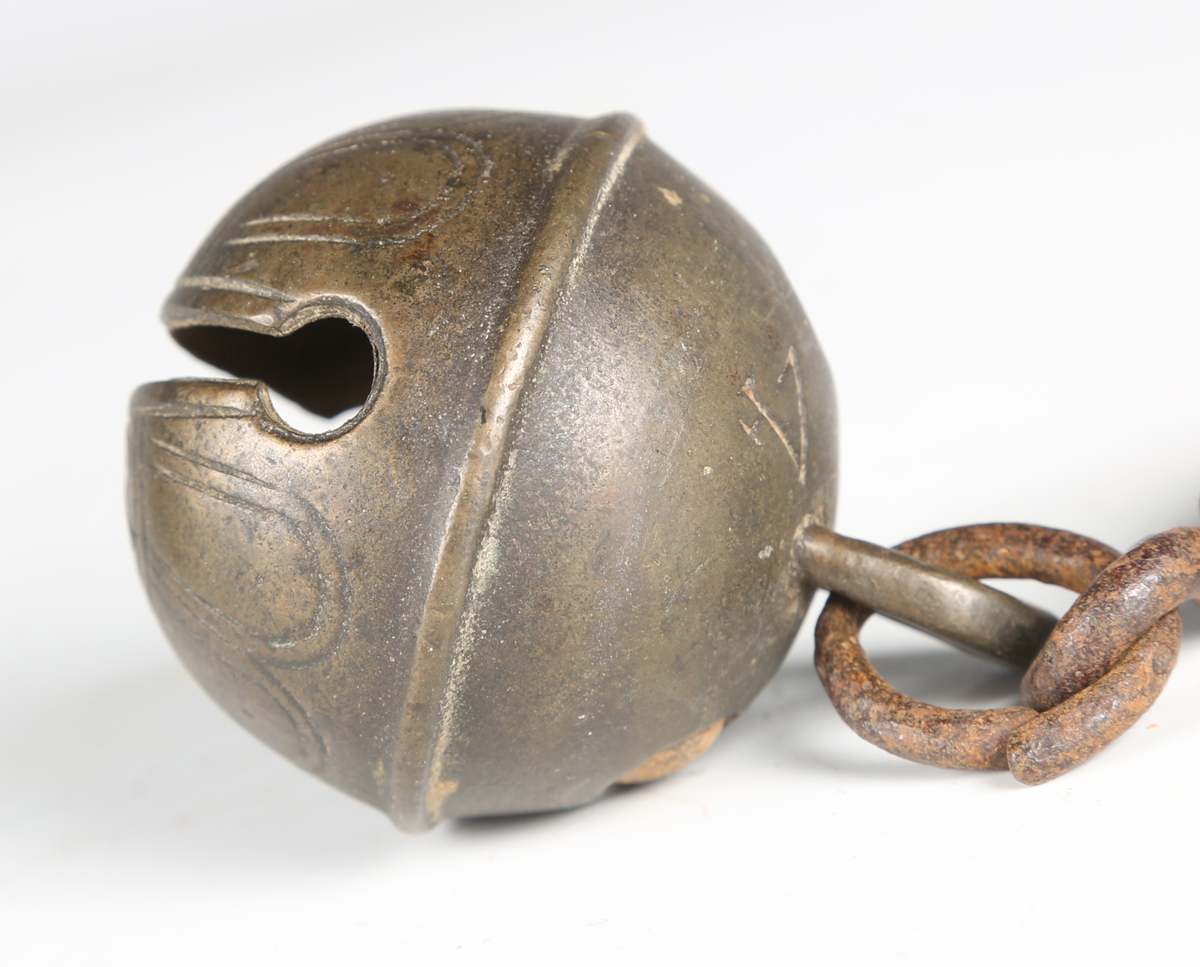 Two late 18th/early 19th century patinated bronze crotal bells by Robert Wells of Aldbourne Foundry, - Image 8 of 9