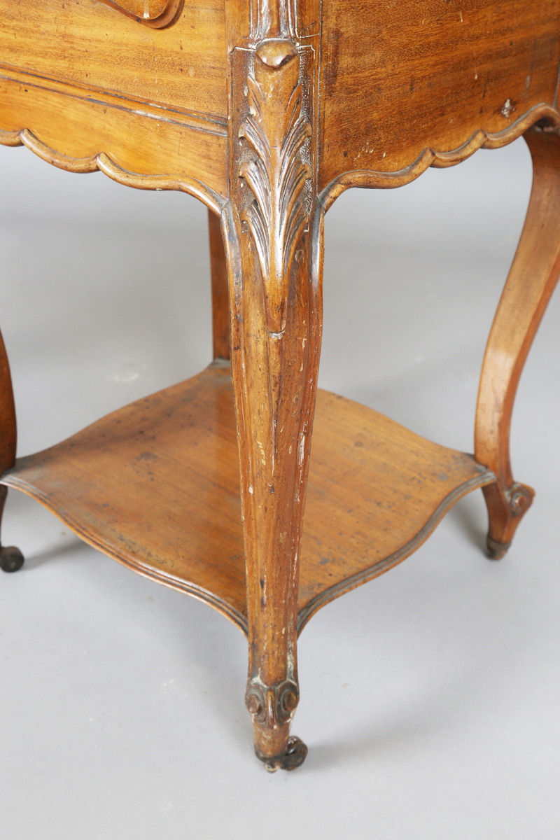 A pair of early 20th century French mahogany and white marble-topped beside cabinets, each fitted - Image 6 of 20