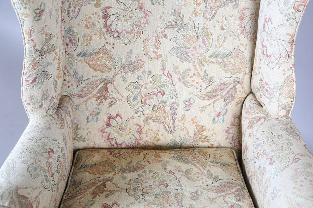 A 20th century George III style wingback armchair, upholstered in foliate machined tapestry style - Image 11 of 12