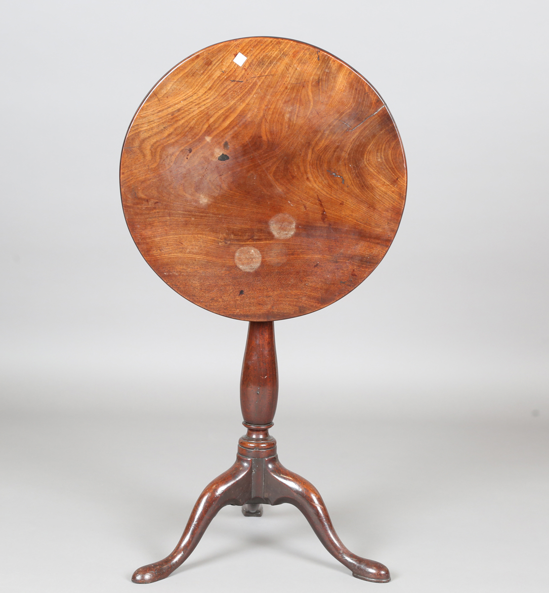 A George III mahogany circular tip-top wine table, raised on tripod legs, height 69cm, diameter - Image 9 of 9