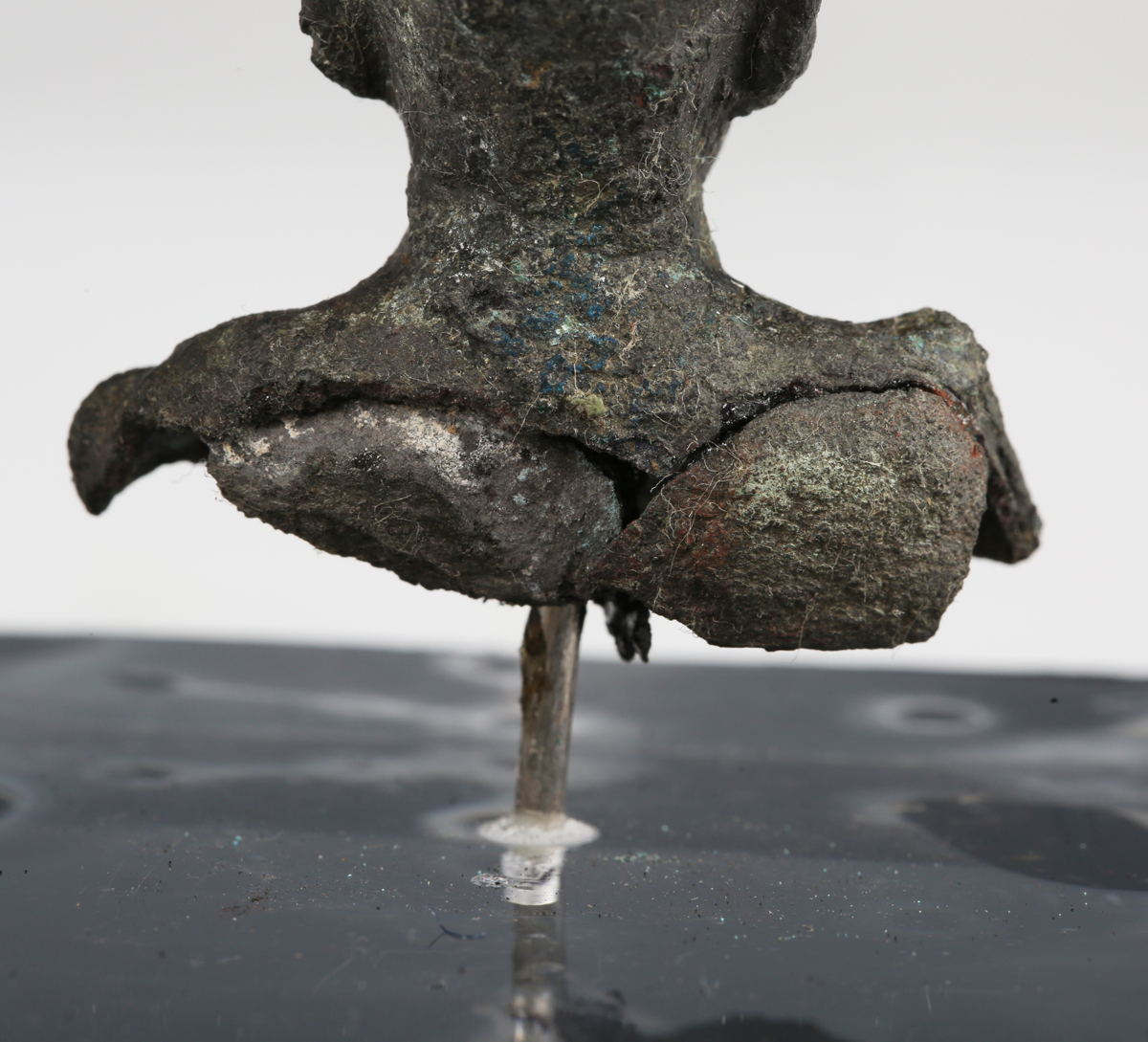 An Egyptian bronze head and shoulders bust of Osiris, height 6.5cm, mounted within a detailed - Image 4 of 8