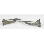 Two very large Roman copper alloy Continental type fibula brooches with sprung pins, linear, ring