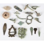 A collection of British metal detecting finds, including an oval vesica type seal, 14th century, a