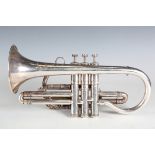 A Besson silver plated 'Class A New Standard' cornet, serial number '137380', length 33cm, cased.