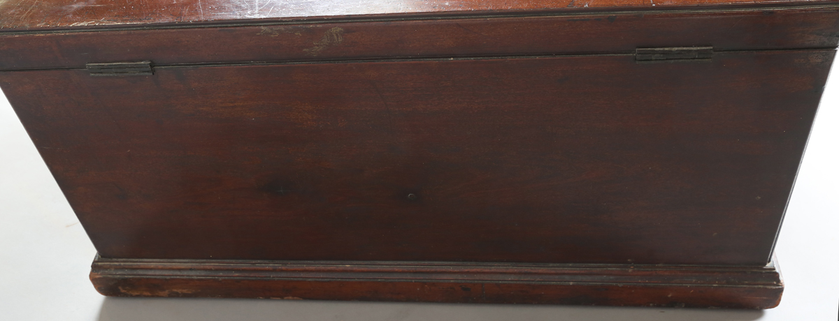 A late George III mahogany document trunk, the hinged lid enclosing two adjustable dividers, the - Image 3 of 10