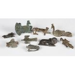 A group of nine ancient Continental copper alloy zoomorphic brooches, including peacock, lion,