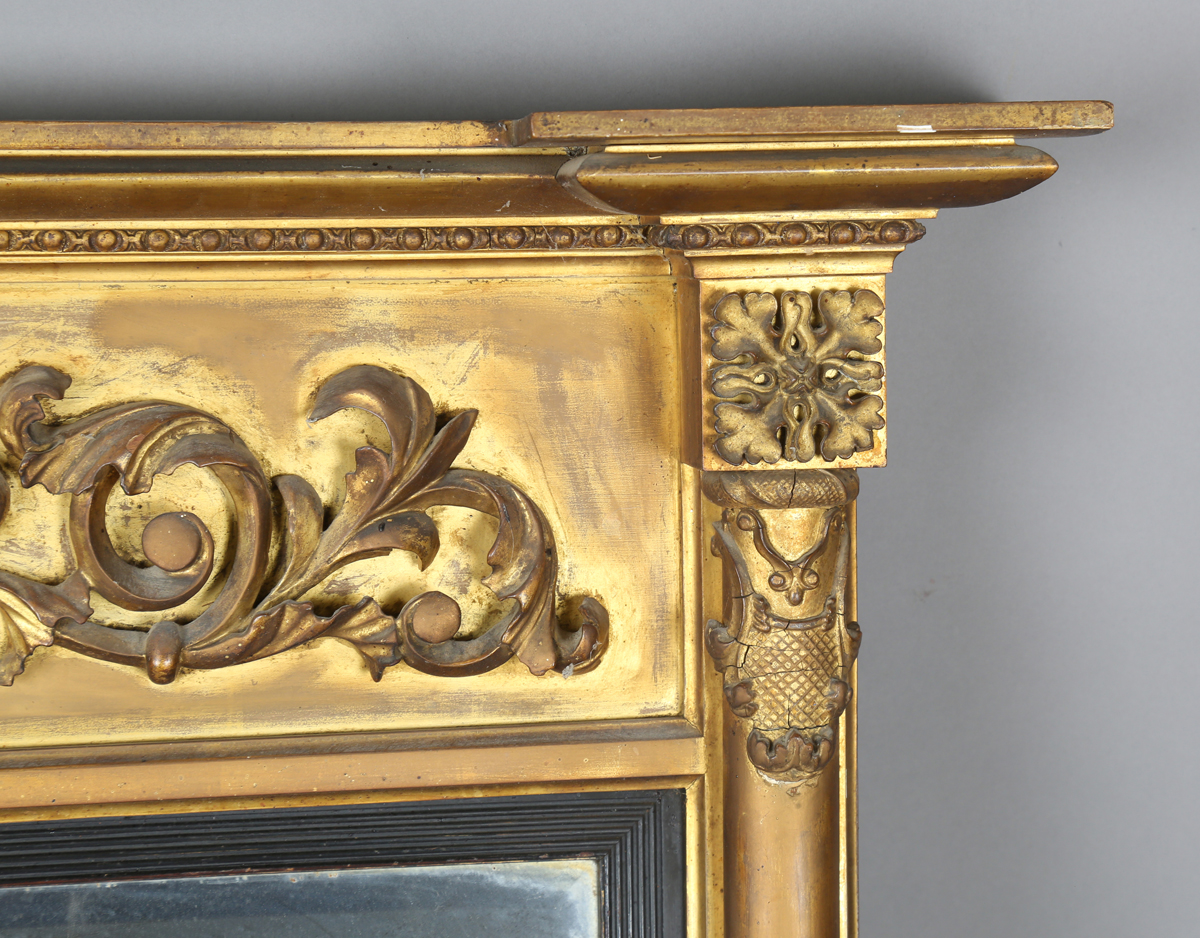 An early 19th century giltwood pier mirror with a carved foliate frieze and foliate cartouche- - Image 9 of 11