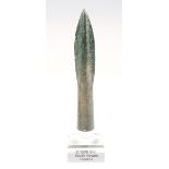 A Bronze Age socketed spearhead of slender ribbed leaf form, detailed 'Southdowns Sussex', though