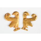 Two Egyptian gold amuletic bird plaques, circa 600-500 BC, height 1.5cm. Provenance: Ancient &