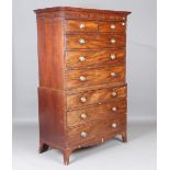 A George III mahogany chest-on-chest with applied brass plate handles, height 157cm, width 120cm,