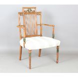 An early 20th century Neoclassical Revival satin walnut armchair, painted with portrait medallion