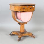 A mid-Victorian simulated bird's eye maple work table, raised on a quatrefoil base, height 72cm,