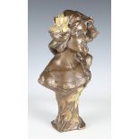 A modern Art Nouveau style bronzed composite bust of a young maiden, in the manner of Villanis,