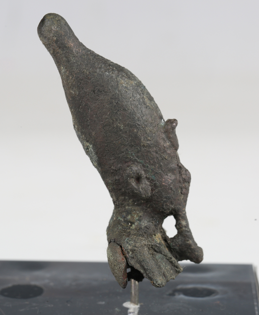 An Egyptian bronze head and shoulders bust of Osiris, height 6.5cm, mounted within a detailed - Image 6 of 8