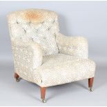 An Edwardian Howard & Sons 'Bridgewater' pattern armchair with original monogram ticking, stencilled