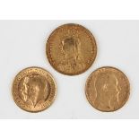 A Victoria Jubilee Head sovereign 1890, an Edward VII half-sovereign 1903 and a George V half-