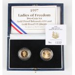 A Royal Mint Ladies of Freedom gold proof two-coin set 1997, comprising Elizabeth II Britannia ten