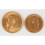 A George V sovereign 1915 and an Edward VII half-sovereign 1910.Buyer’s Premium 29.4% (including VAT