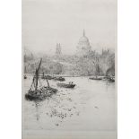 William Lionel Wyllie - St. Paul's from the Thames, late 19th/early 20th century etching on laid