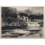 Norman Wilkinson - 'The Silent Pool', 20th century etching, signed in pencil, 24cm x 32cm, within an
