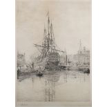 William Lionel Wyllie - H.M.S. Victory, Portsmouth, late 19th/early 20th century etching, signed