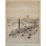 William Lionel Wyllie - Thames Embankment with Cleopatra's Needle and the Palace of Westminster,