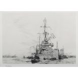 William Lionel Wyllie - H.M.S. Dreadnought, late 19th/early 20th century etching, signed in