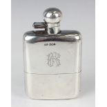 A George V silver hip flask of curved rectangular form with a detachable cup, Sheffield 1923 by