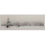 William Lionel Wyllie - Battleships before the Forth Bridge, late 19th/early 20th century etching,