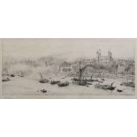 William Lionel Wyllie - Tower of London from the Thames, late 19th/early 20th century etching on