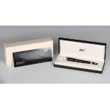 A Montblanc Meisterstück black platinum plated Classique fountain pen, length 14cm, boxed with