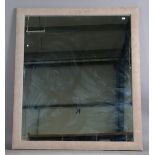 A large modern wall mirror, the frame covered in taupe leather, 186cm x 160cm.Buyer’s Premium 29.
