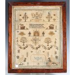 An early Victorian needlework sampler by Lucy Gayford, aged 9 years and dated 1845, finely worked