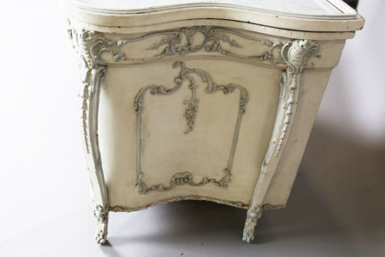 A mid-19th century French white painted marble-topped side cabinet of serpentine outline with - Image 2 of 11