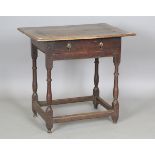A mid-17th century oak side table, fitted with a single drawer, height 70cm, width 74cm, depth