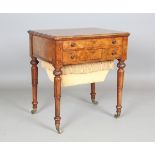 A mid-Victorian burr walnut writing table, the top drawer interior fitted with a hinged writing