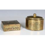 A 19th century brass and tortoiseshell boulle work box with hinged lid, width 11.5cm (re-lined