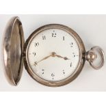 A George III silver hunting cased keywind gentleman's pocket watch with gilt fusee movement, the