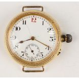 An 18ct gold circular Borgel cased gentleman's trench style wristwatch, the unsigned jewelled
