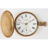 An American Watch Co 18ct gold hunting cased keyless wind gentleman's pocket watch with signed