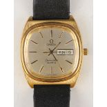 An Omega Seamaster quartz gilt metal fronted and steel backed gentleman's wristwatch, the signed